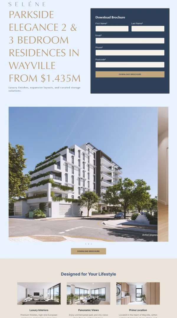 Lead page built for Selene Residences
